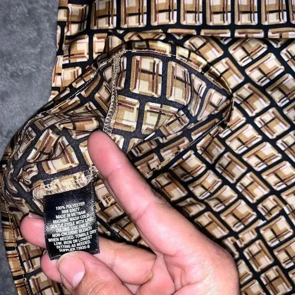 Worthington Women's Long Sleeve Blouse, size XL Split Tie Neck Geometric blouse - Picture 7 of 9